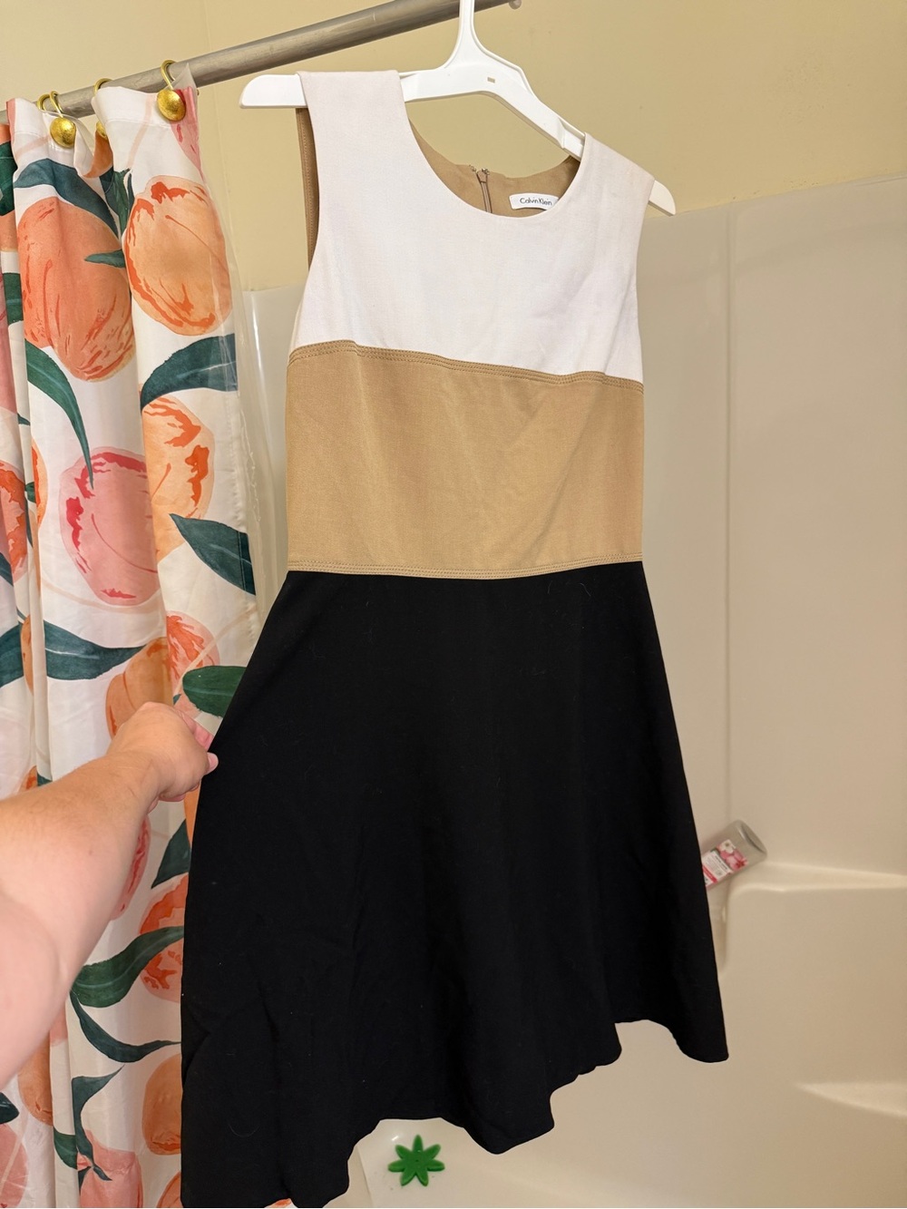 Calvin Klein Colorblock Midi Dress in White, Tan & Black